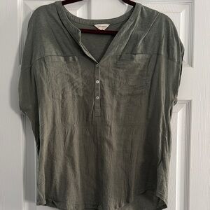 Lucky Brand Olive Button-Up Blouse